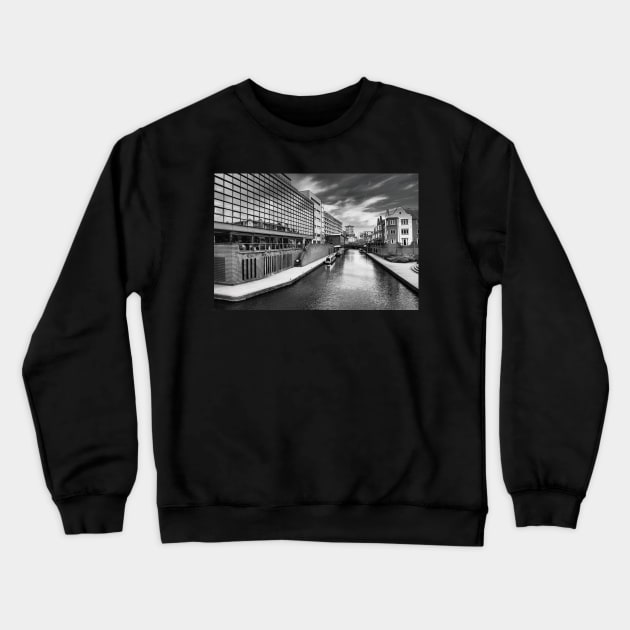 Birmingham canal and cityscape - monochrome photograph Crewneck Sweatshirt by stuartchard